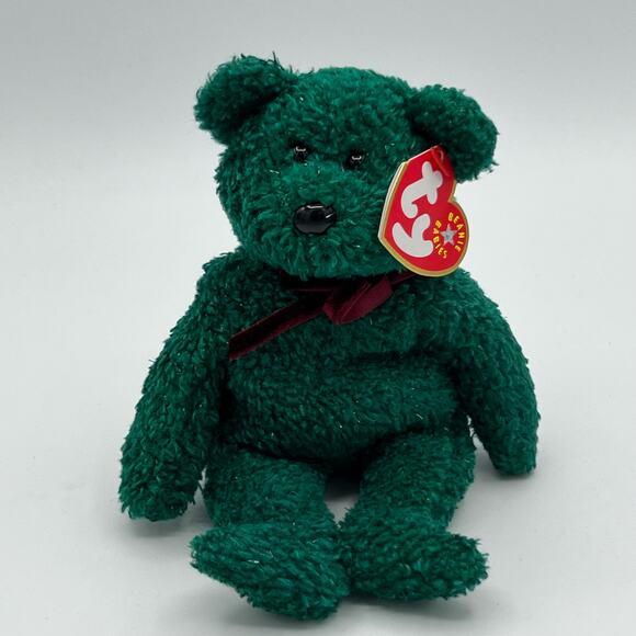 TY Beanie Baby Green Fuzzy 2001 Holiday Teddy PE Pellets Vintage Collectible - Picture 1 of 9